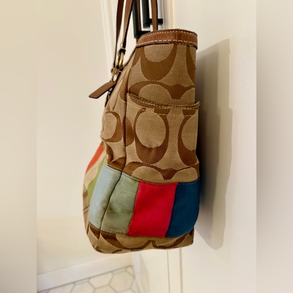 Coach signature khaki multicolor stripe tote / diaper bag - Picture 8 of 9